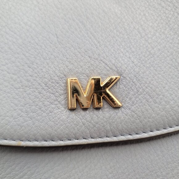 Michael Kors Pebbled Leather Half Dome Crossbody Bag Blue Gold Chain Strap - Picture 6 of 13